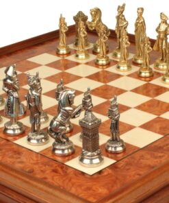 Jeu d'Échecs Napoléon - Échiquier en bois de Bruyère et Bois d'Orme avec tiroir & Pièces en métal