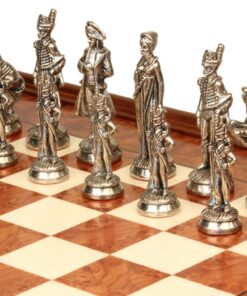 Jeu d'Échecs Napoléon - Échiquier en bois de Bruyère et Bois d'Orme avec tiroir & Pièces en métal