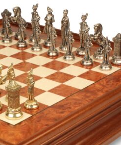 Jeu d'Échecs Napoléon - Échiquier en bois de Bruyère et Bois d'Orme avec tiroir & Pièces en métal