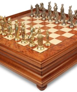 Jeu d'Échecs Napoléon - Échiquier en bois de Bruyère et Bois d'Orme avec tiroir & Pièces en métal