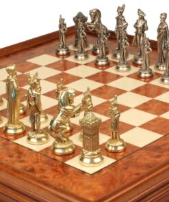 Jeu d'Échecs Napoléon - Échiquier en bois de Bruyère et Bois d'Orme avec tiroir & Pièces en métal