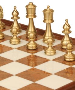 Jeu d'Échecs Perse - Échiquier en bois et Albâtre de Toscane avec tiroir & Pièces en laiton massif